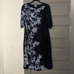 Lauren Ralph Lauren Navy Floral Long-Sleeve Draped Dress
